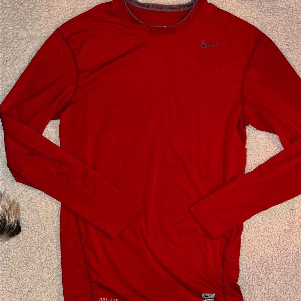 Nike Men's Long Sleeve Red Performance Tee